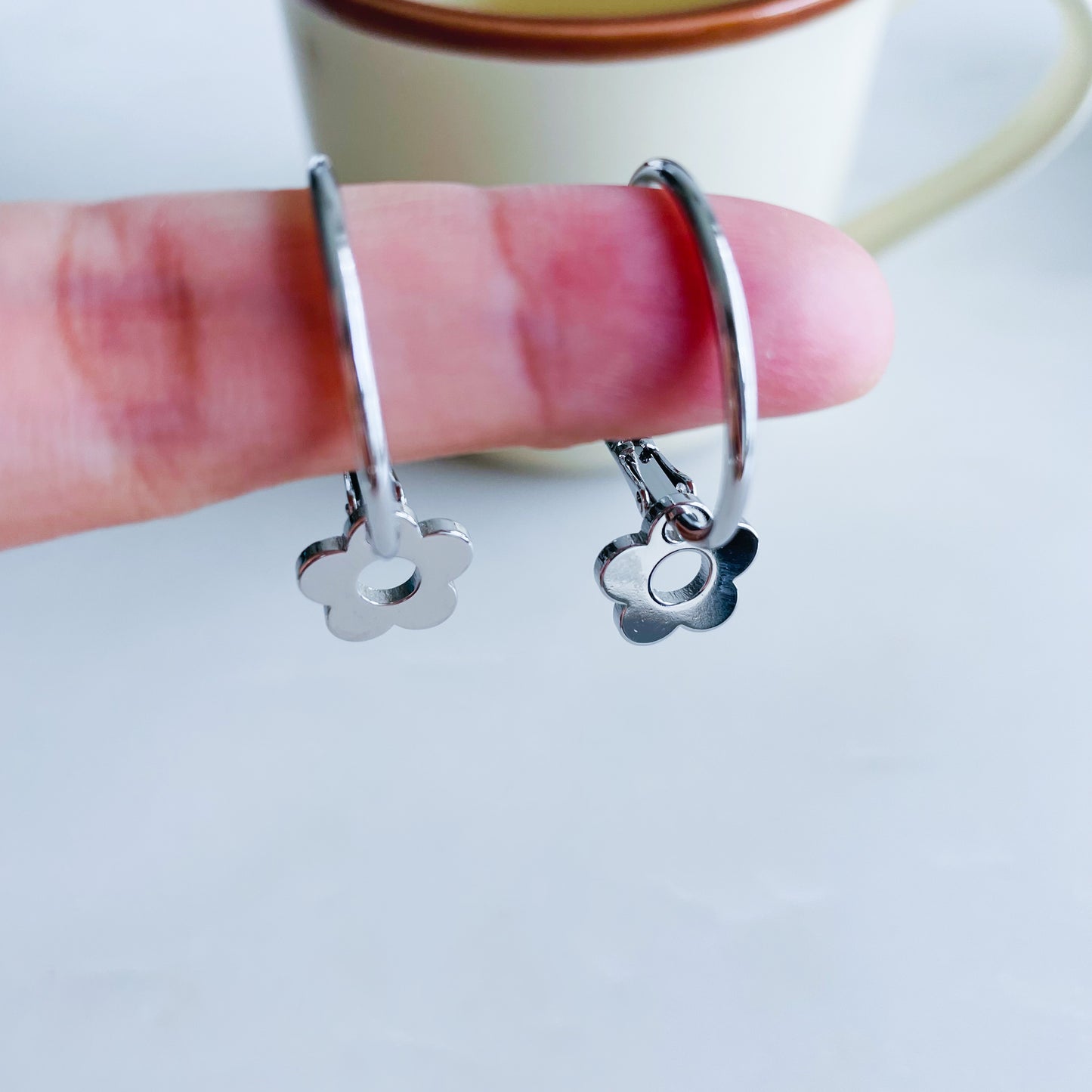 Sunflower Silver Hoop Earrings