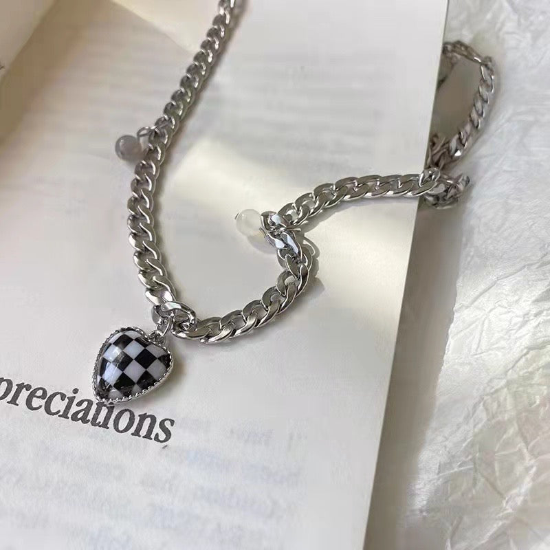 Silver Chessboard Necklace